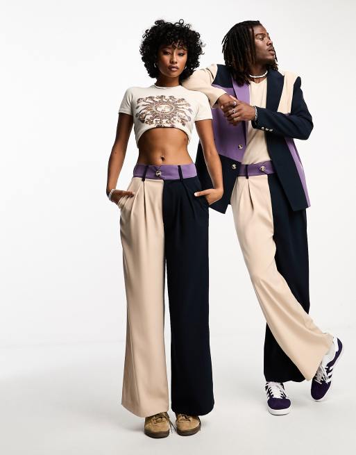 Reclaimed Vintage – Blockfärgade byxor i unisex-modell med vida ben