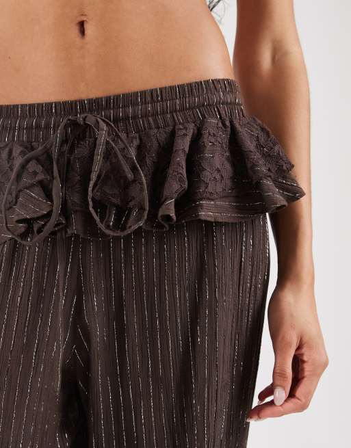 Reclaimed Vintage bloomer beach trousers with lace in brown sparkle, 4 of 5