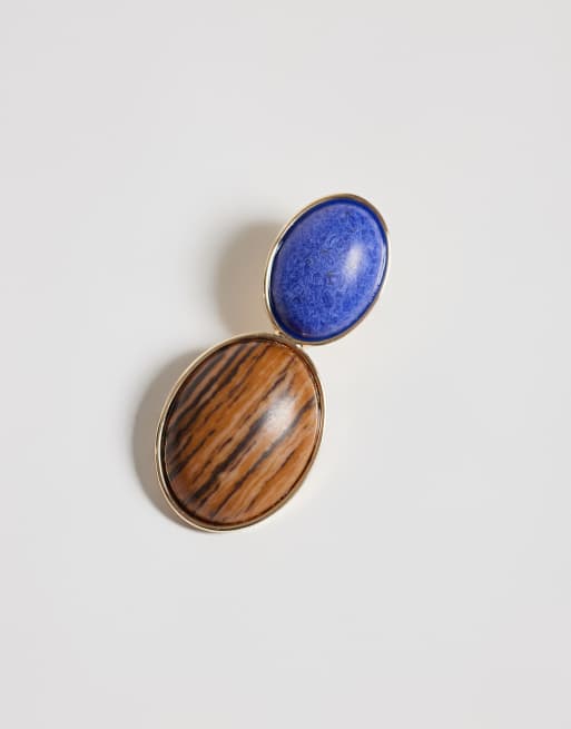 Reclaimed Vintage blue and brown stone stud earrings in gold, 4 of 4