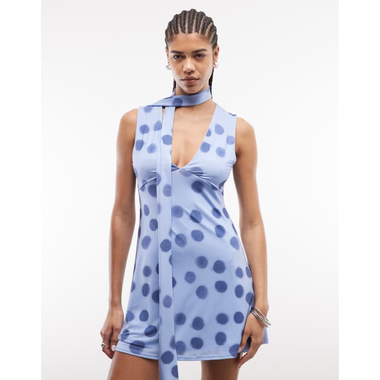 Reclaimed Vintage blue polka dot jersey scarf mini dress | ASOS