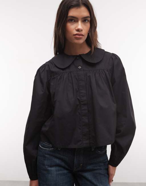 Reclaimed Vintage blusa con cuello babero en negro, 1 de 4