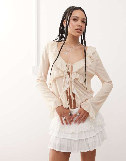 Reclaimed Vintage - Blusa giallo burro con volant