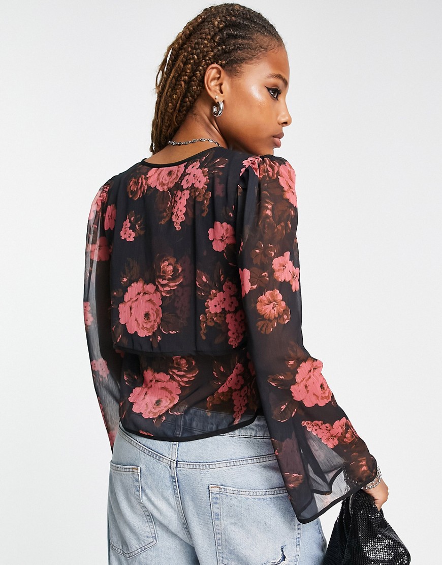 Blusa trasparente a fiori rosa e marroni-Multicolore - Reclaimed Vintage Camicia donna  - immagine3