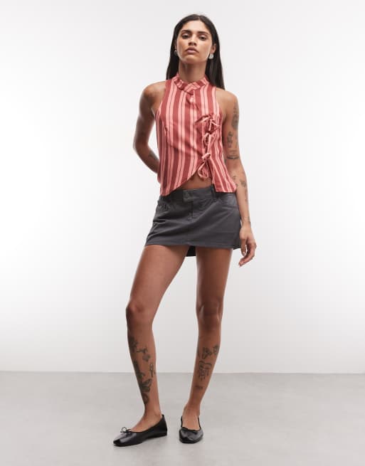 Reclaimed Vintage bluse med kinakrave i stribe, 2 af 4
