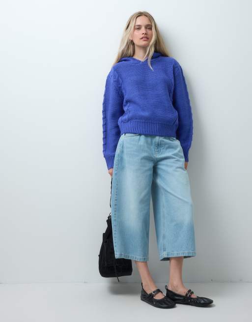 Reclaimed Vintage bluza z kapturem o warkoczowym splocie, niebieska, 2 z 4