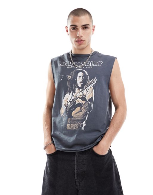 Reclaimed Vintage Bob Marley licensed tank in washed charcoal
