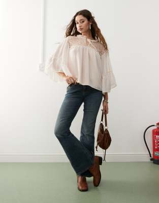 Reclaimed Vintage boho angel sleeve top in blush-Pink