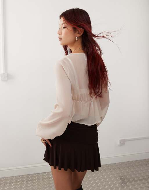 Reclaimed Vintage - Boho blouse met lange mouwen en uitsnijding in crème, 4 van 4