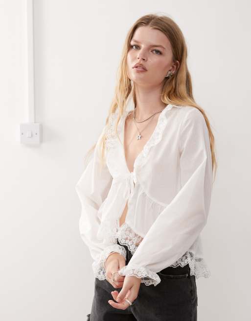 Reclaimed Vintage boho lace blouse in ivory