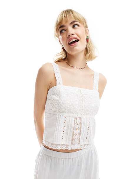 Reclaimed Vintage boho split front cami in ivory - view 1