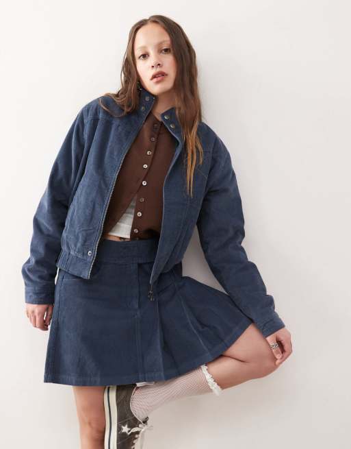 Reclaimed Vintage - Bomber in velluto a coste blu navy in coordinato 