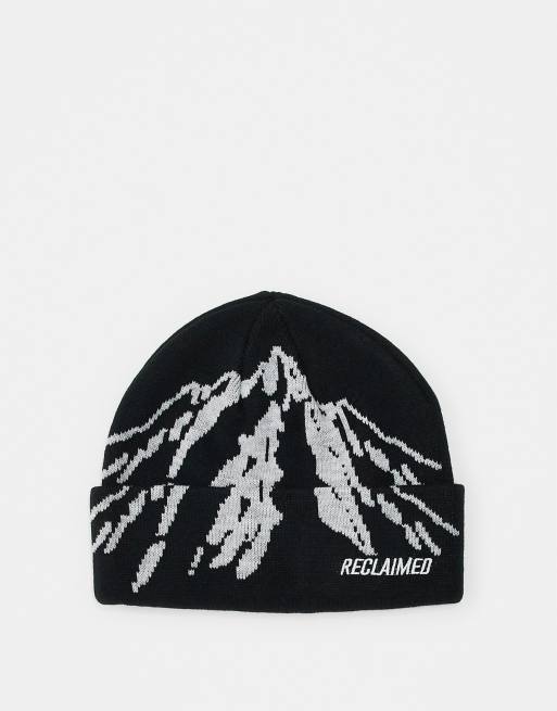 Reclaimed Vintage - Bonnet unisexe avec motif esquisse de montagne - Noir