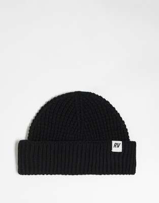 Reclaimed Vintage - Bonnet unisexe d'ensemble en maille gaufrée à logo - Noir