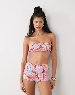 Reclaimed Vintage Booty Short Bikini Bottom With Shirring Sides In Multi