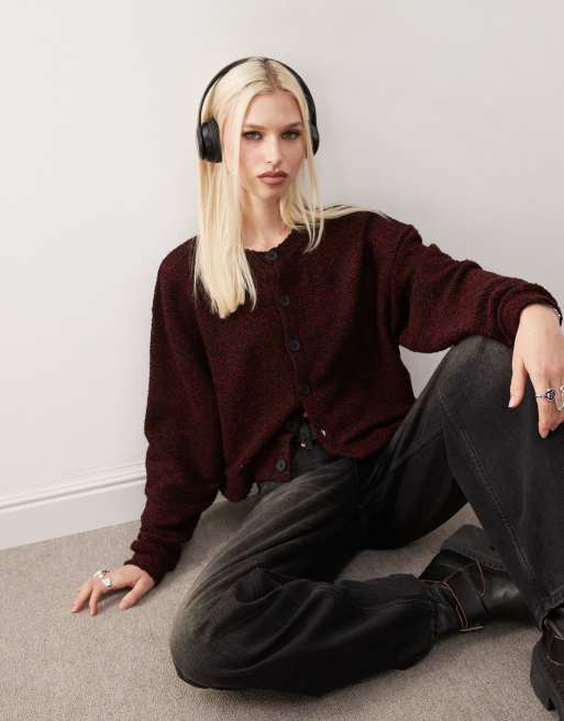 Reclaimed Vintage - Bordeaux cardigan med knapper og tekstur