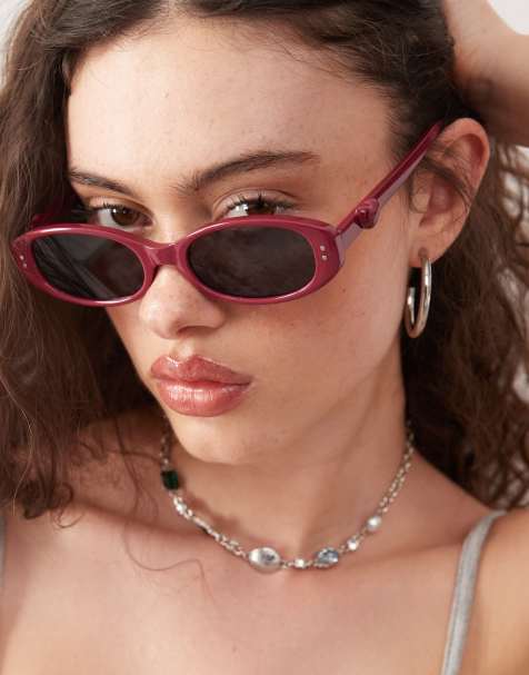 Reclaimed Vintage - Bordeaux firkantede solbriller med tykke hjertedetaljer - view 1