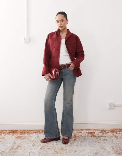 Reclaimed Vintage faux suede blazer in burgundy