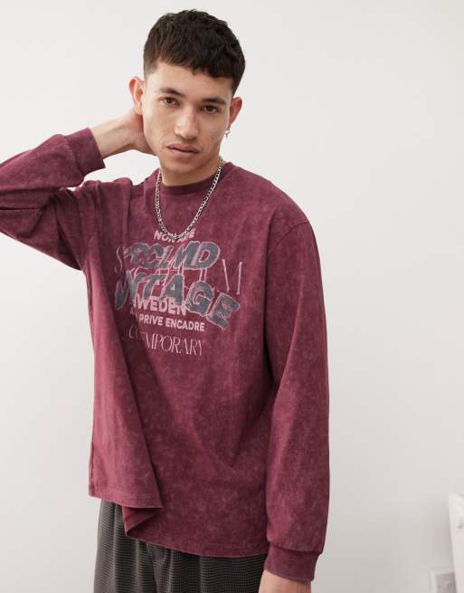 Reclaimed Vintage – Bordowy T-shirt z długim rękawem