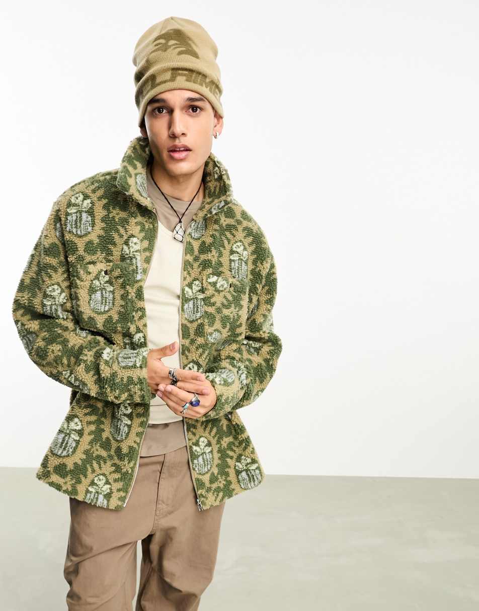 Reclaimed Vintage borg zip up printed shirt