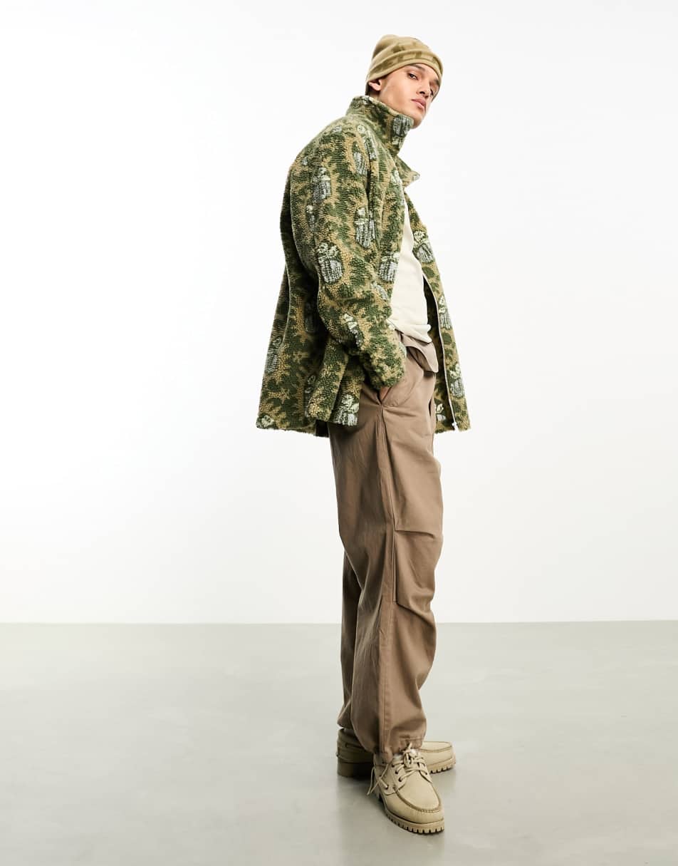 Reclaimed Vintage borg zip up printed shirt 0