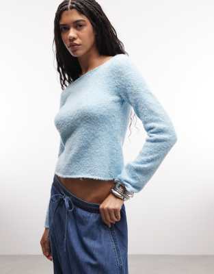 Reclaimed Vintage Boucle Textured Knit Top In Blue
