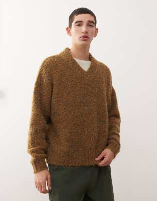 Reclaimed Vintage Boucle V-neck Boxy Sweater In Green