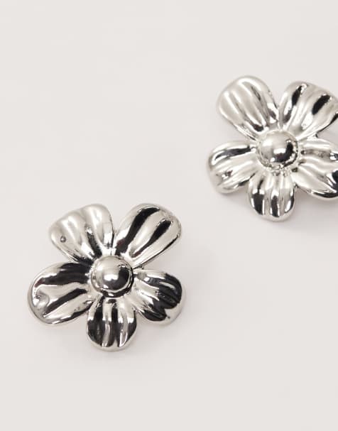 Reclaimed Vintage - Boucles d'oreilles avec fleur oversize - Argenté - view 1