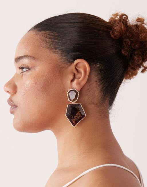 Reclaimed Vintage - Boucles d'oreilles avec pendant forme abstraite - Marron écaille de tortue