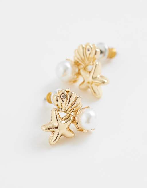 Reclaimed Vintage - Boucles d'oreilles coquillage et perle, 3 de 4