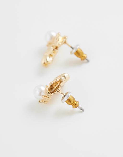 Reclaimed Vintage - Boucles d'oreilles coquillage et perle, 4 de 4