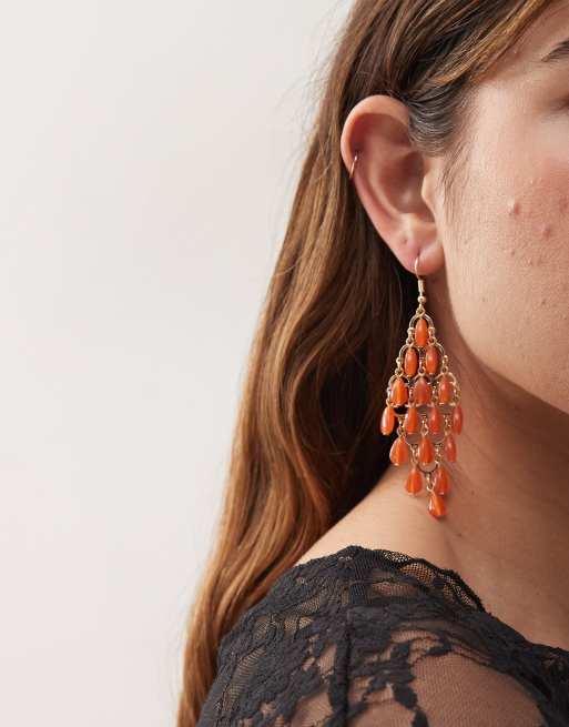 Reclaimed Vintage - Boucles d'oreilles pendantes avec pierres en verre style ambre