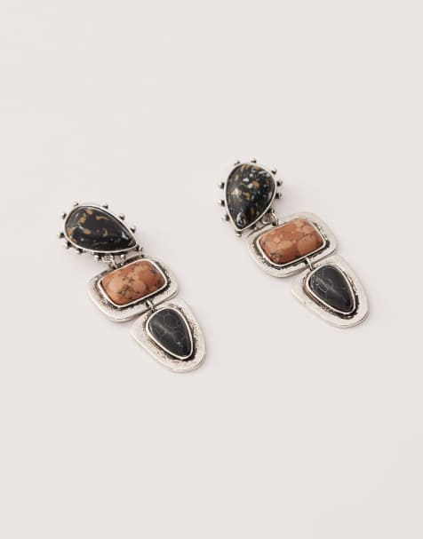 Reclaimed Vintage - Boucles d’oreilles pendantes en argent avec fausses pierres - Argenté - view 1