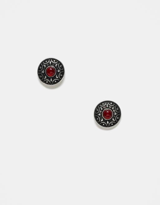 Reclaimed Vintage - Boucles d'oreilles unisexes style western avec pierre rouge fantaisie