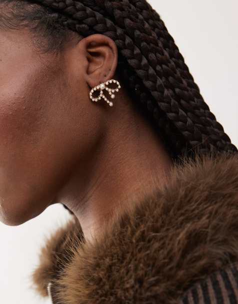 Reclaimed Vintage bow earrings with pearls - view 1