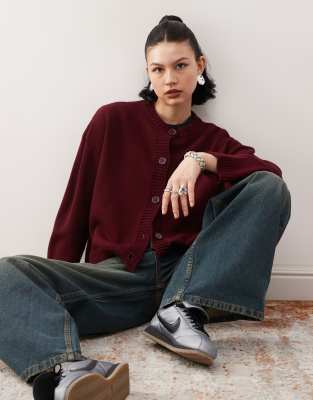 Reclaimed Vintage Boxy Cardigan Burgundy-red