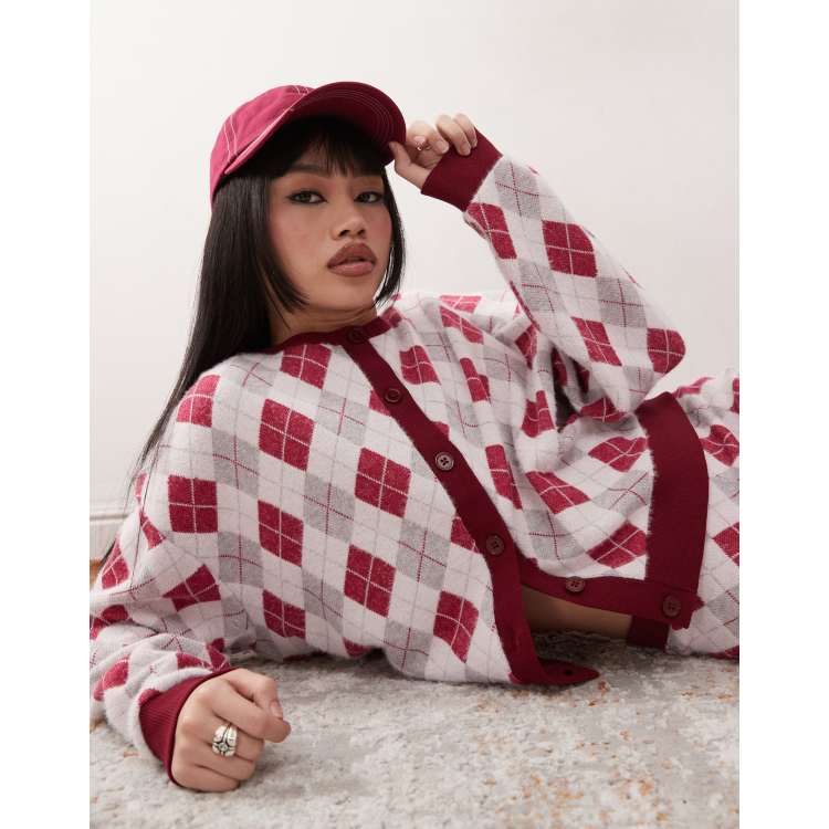 Reclaimed Vintage boxy cardigan in argyle print part of a set ASOS