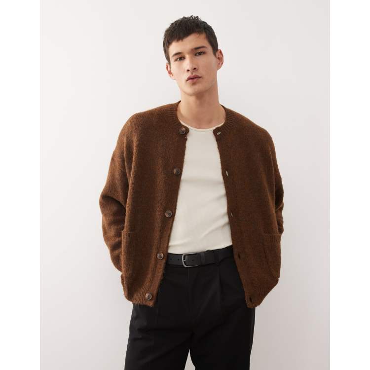 Reclaimed Vintage boxy cardigan with front pockets in brown | ASOS
