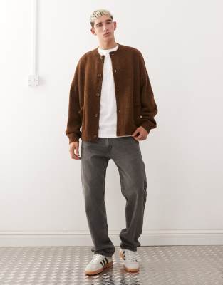 Reclaimed Vintage Boxy Cardigan With Front Pockets In Brown