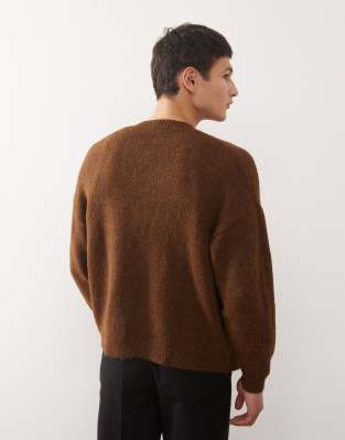 Reclaimed Vintage boxy cardigan with front pockets in brown