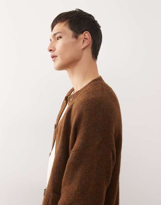 Reclaimed Vintage boxy cardigan with front pockets in brown, 4 of 5