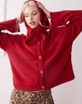 Reclaimed Vintage tie front cardigan in burgundy | ASOS