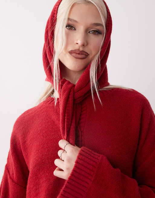 Reclaimed Vintage boxy cardigan with triangle scarf set in cherry red