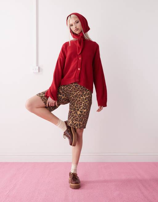 Reclaimed Vintage boxy cardigan with triangle scarf set in cherry red