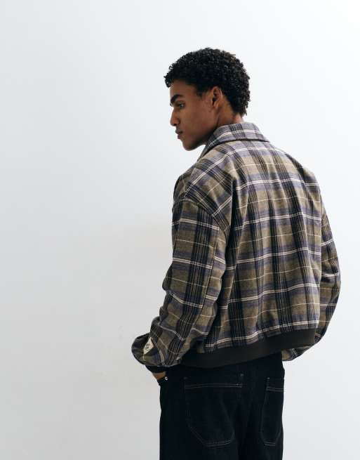 Reclaimed Vintage boxy check zip through jacket with rib cuff detail, 4 of 5