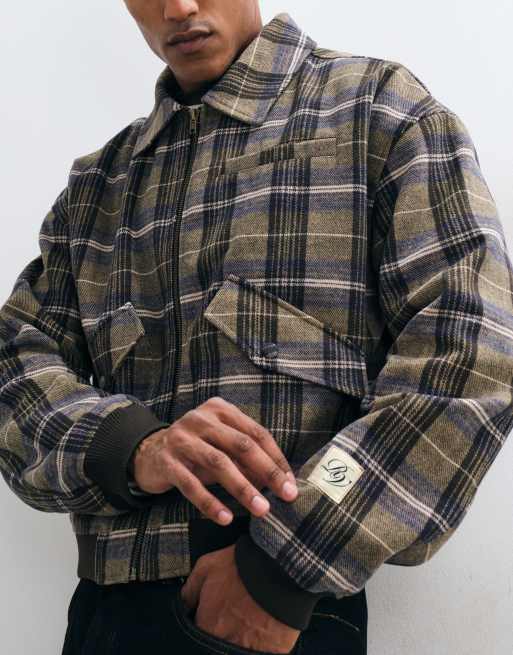 Reclaimed Vintage boxy check zip through jacket with rib cuff detail, 5 of 5