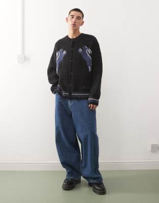 Reclaimed Vintage Boxy Crew Neck Knit Cardigan With Hare Intarsia In Multi