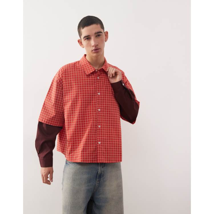 Reclaimed Vintage boxy crop red check shirt with double layer