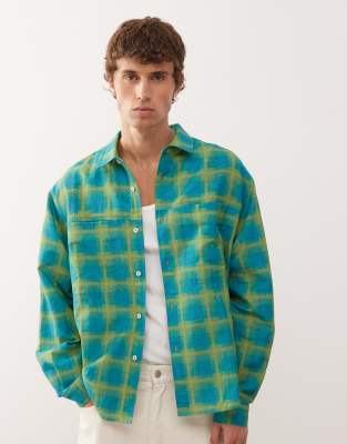 Reclaimed Vintage boxy crop shirt in in brushed green and blue check-Multi