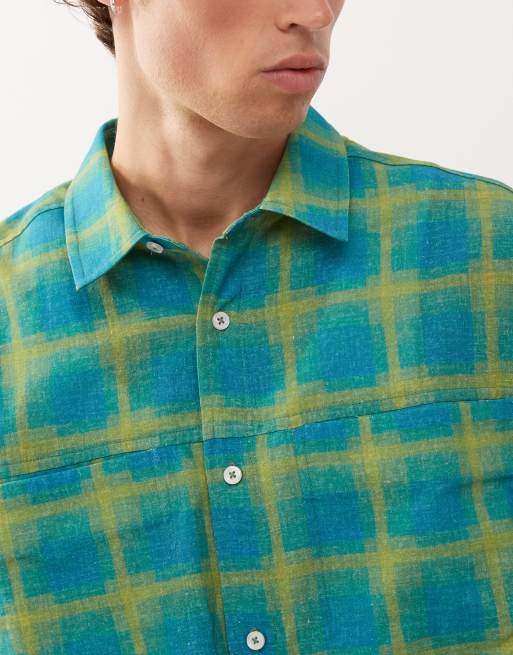 Reclaimed Vintage boxy crop shirt in in brushed green and blue check, 5 of 5