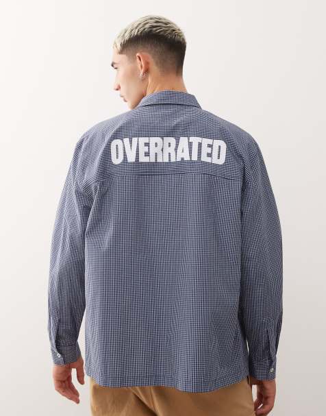 Reclaimed Vintage boxy crop shirt with back print in blue and white check - view 1